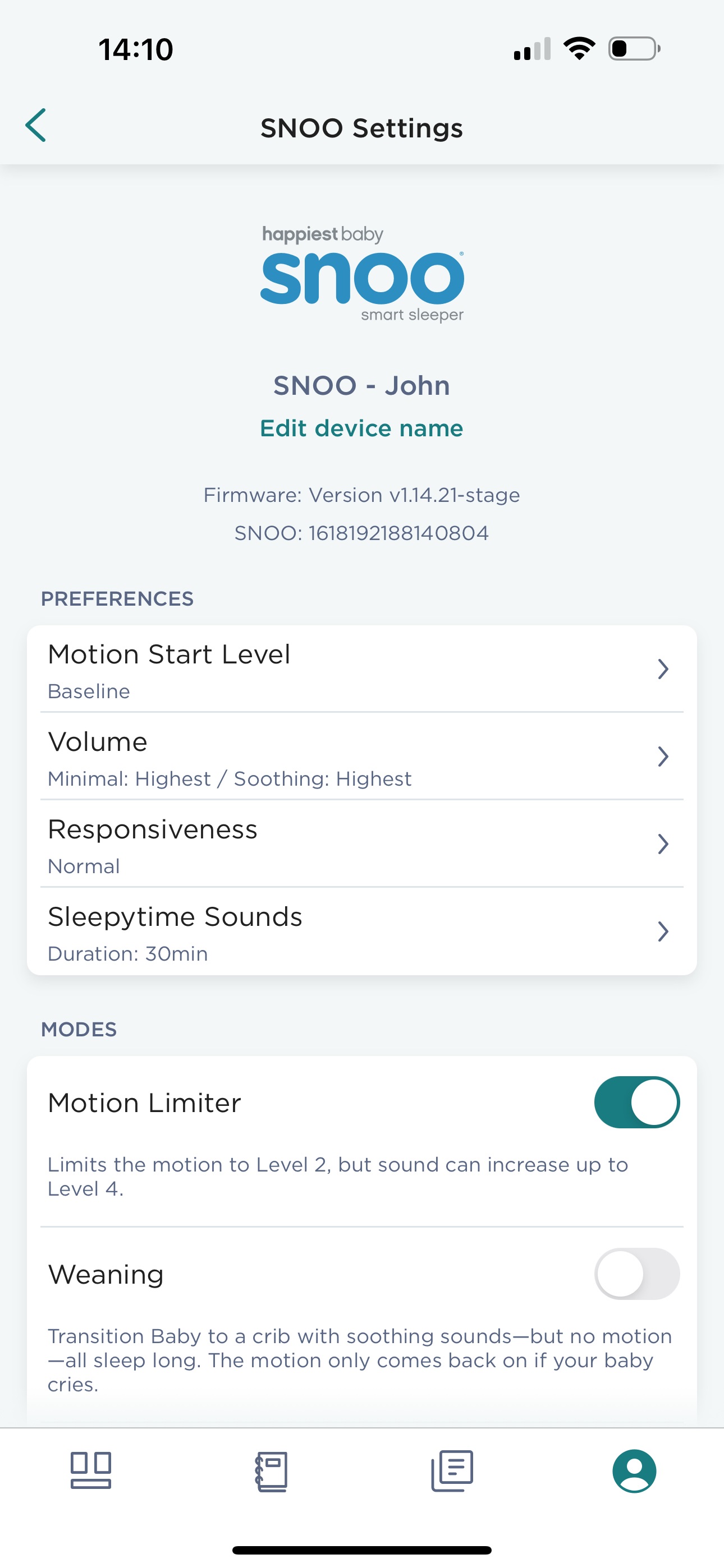 Snoo settings sales for newborn