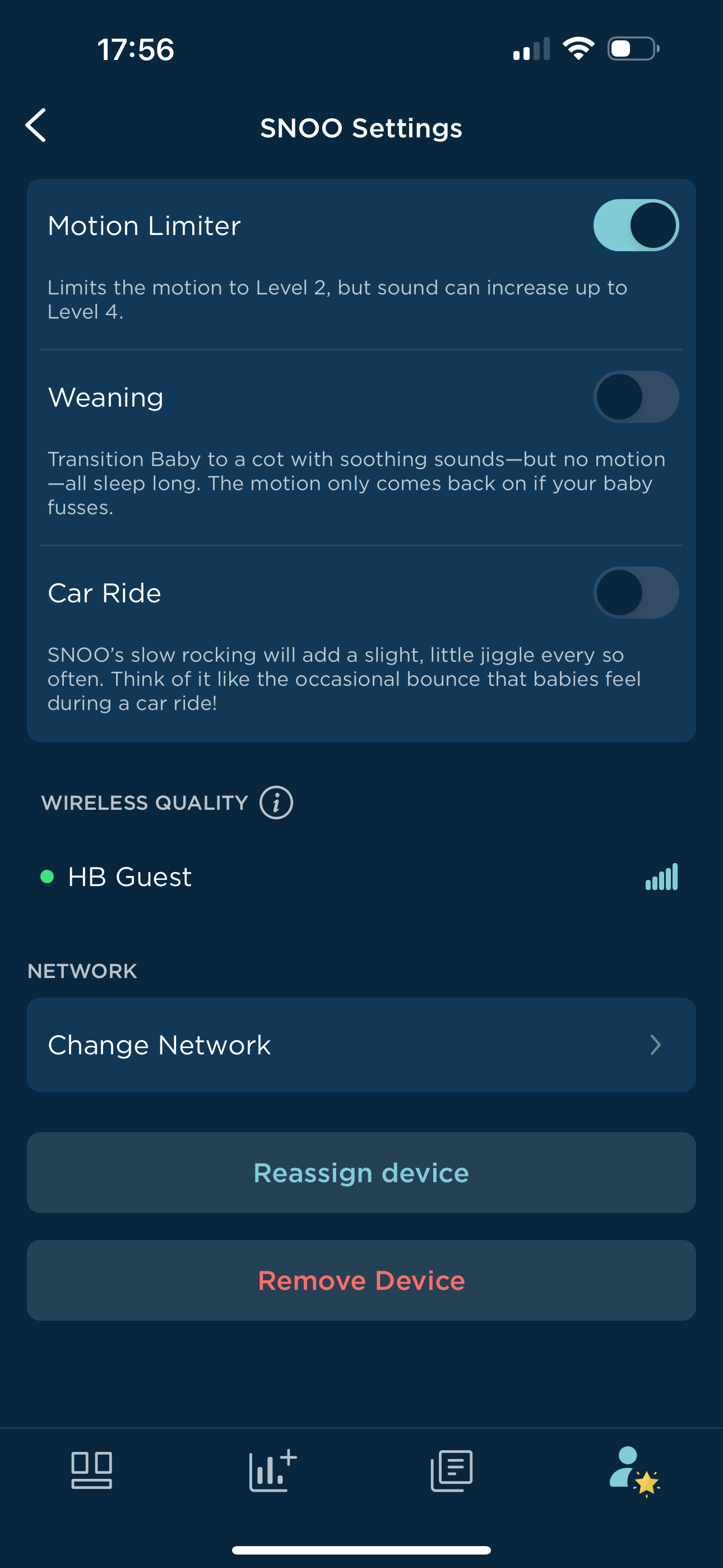 How do I navigate through the Happiest Baby App? 10 SNOO Settigns 2.PNG