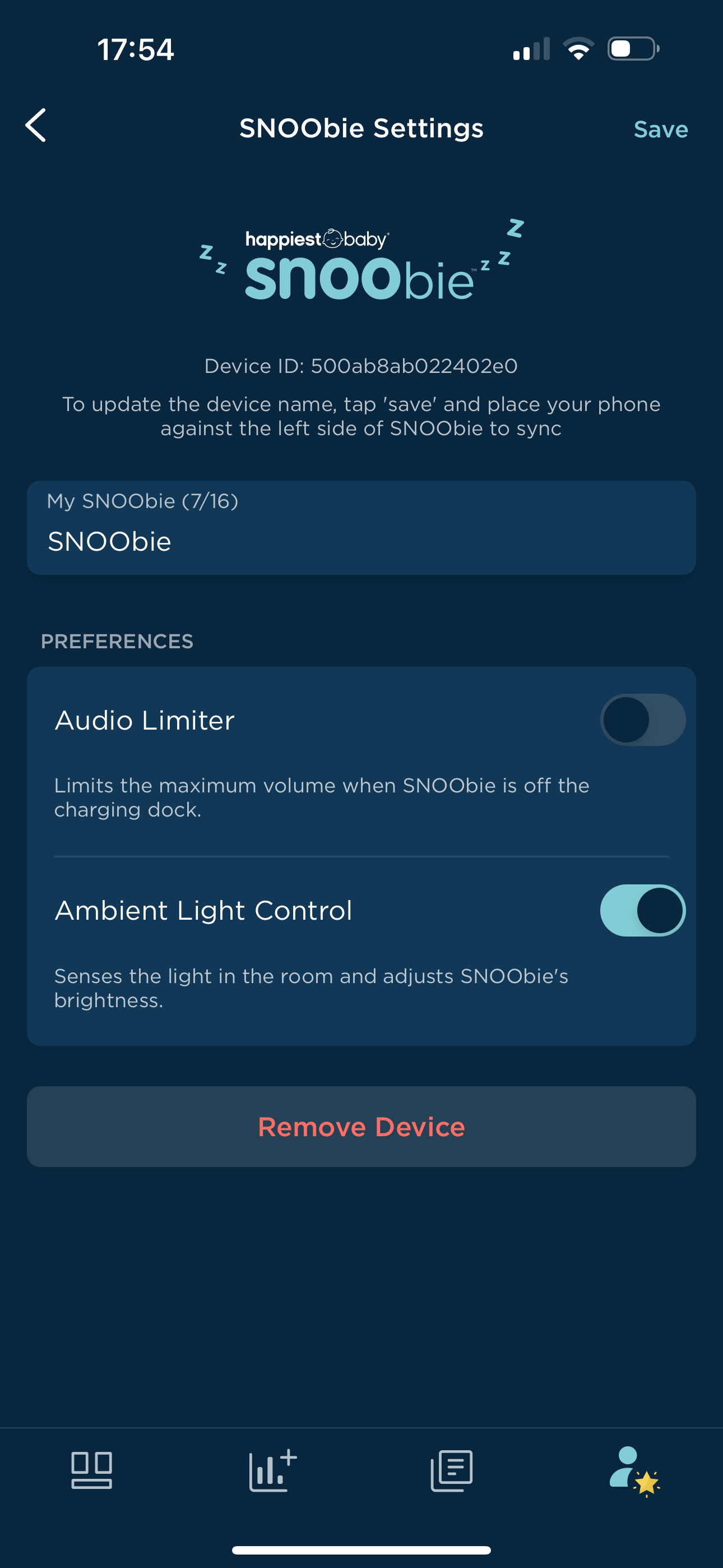 How do I navigate through the Happiest Baby App? 10 SNOObie Settings.PNG